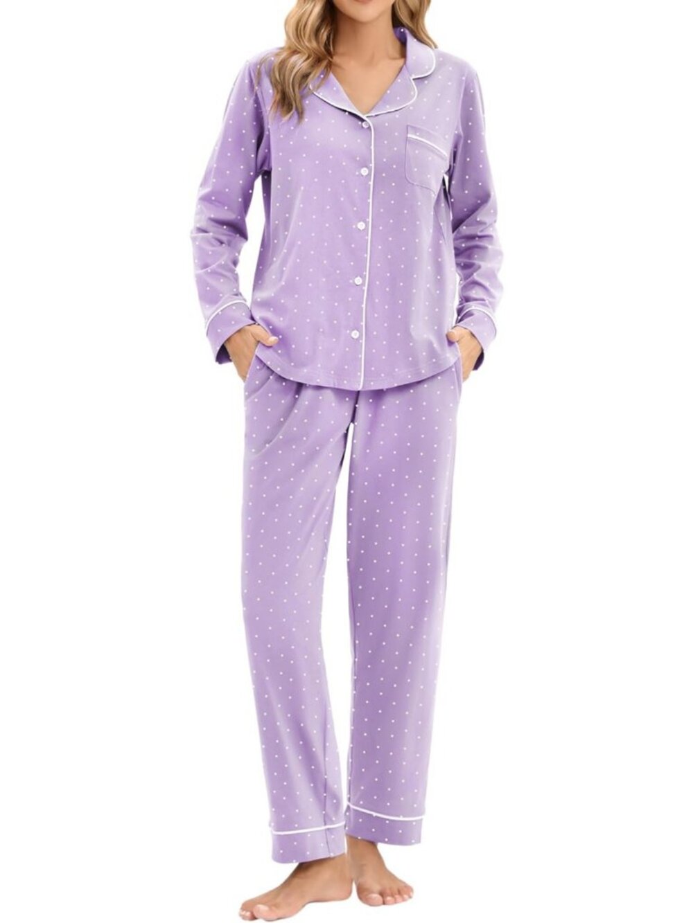 Cozy 100% Cotton Women's Pajama Set - Soft Long Sleeve Button Sleepwear XS-XXL